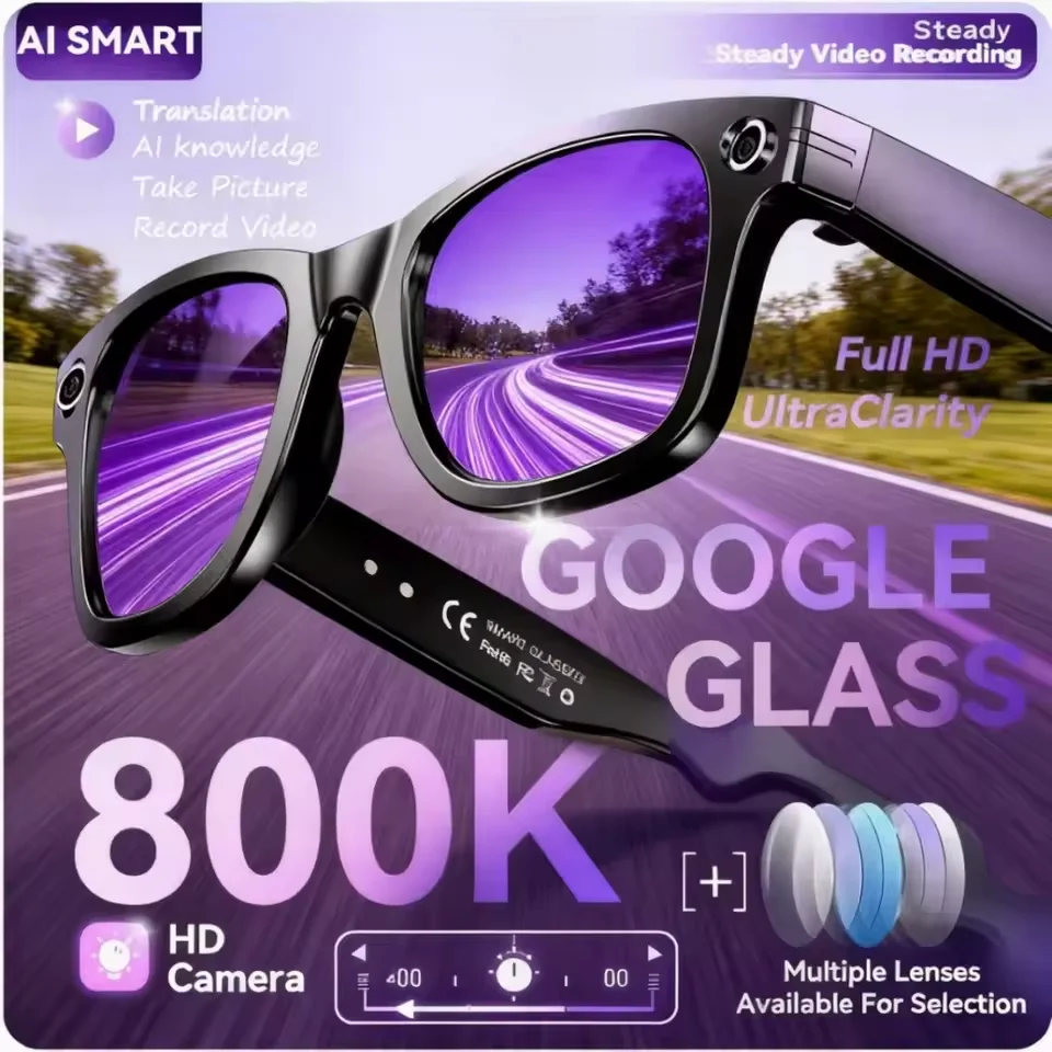 Neue 800W Kamera-KI-Brille für Herren Farbwechselnde Intelligente Übersetzungsbrille Foto-Video-Aufnahme Wasserdichte Anruf-Smartbrille Image