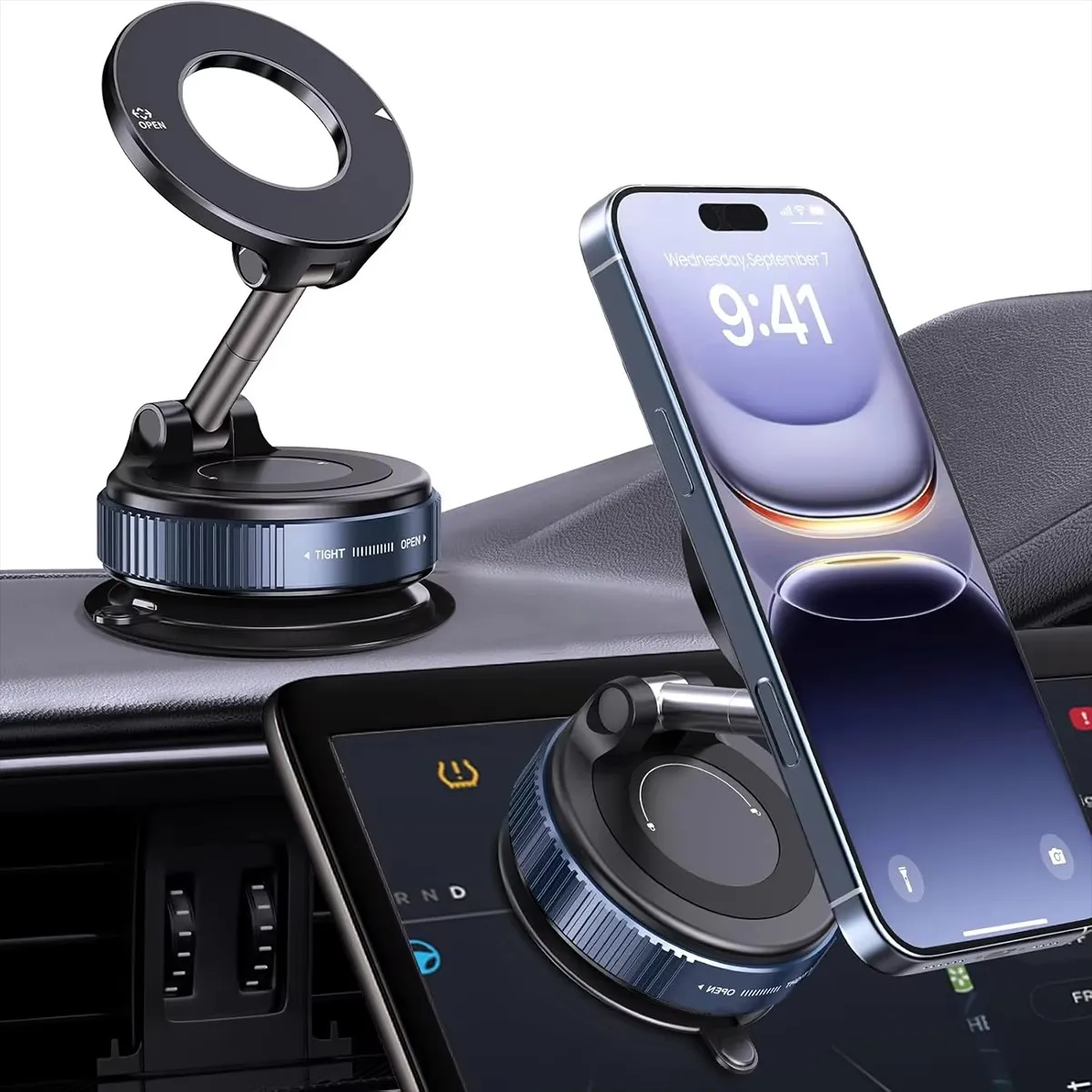 Vakuum-Magnet-Telefonhalterung, mehrfach winkelverstellbar, starkes magnetisches Saugdesign, Autohalterung für iPhone-Navigation, faltbarer Ständer Image