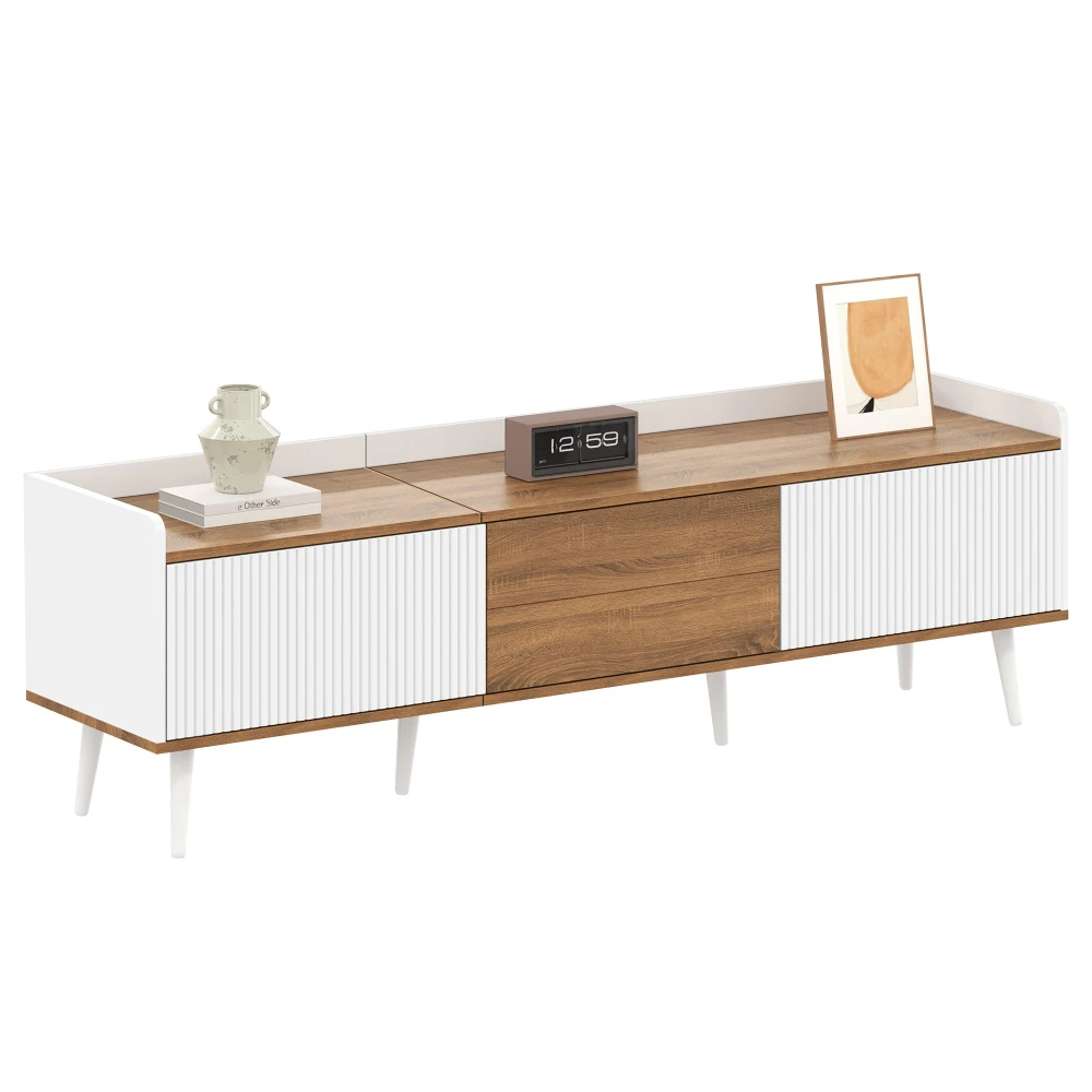 Meuble TV 160x39x49,5 cm, table TV, meuble TV à trois portes, structure compacte, finition bois naturel blanc, centre de divertissement moderne, meuble bas multifonctionnel, meuble de salon avec