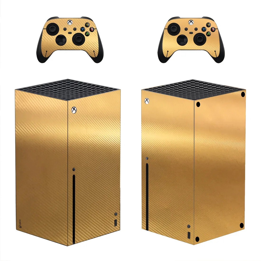 Carbon Fiber Gold Haut Aufkleber Aufkleber Cover für Xbox Serie X Konsole und 2 Controller Xbox Serie X Haut Aufkleber vinyl Image
