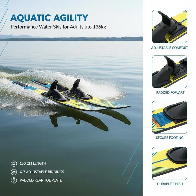 Kombi-Ski für Wassersport 150 cm, Wasserski-Ausrüstung für Erwachsene mit verstellbaren X-7 Steigbügeln und Platte Image