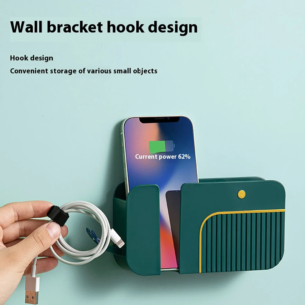 Support mural sans poinçon pour prise de téléphone, support de chargement pour téléphone portable, climatiseur, boîte de rangement pour télécommande TV
