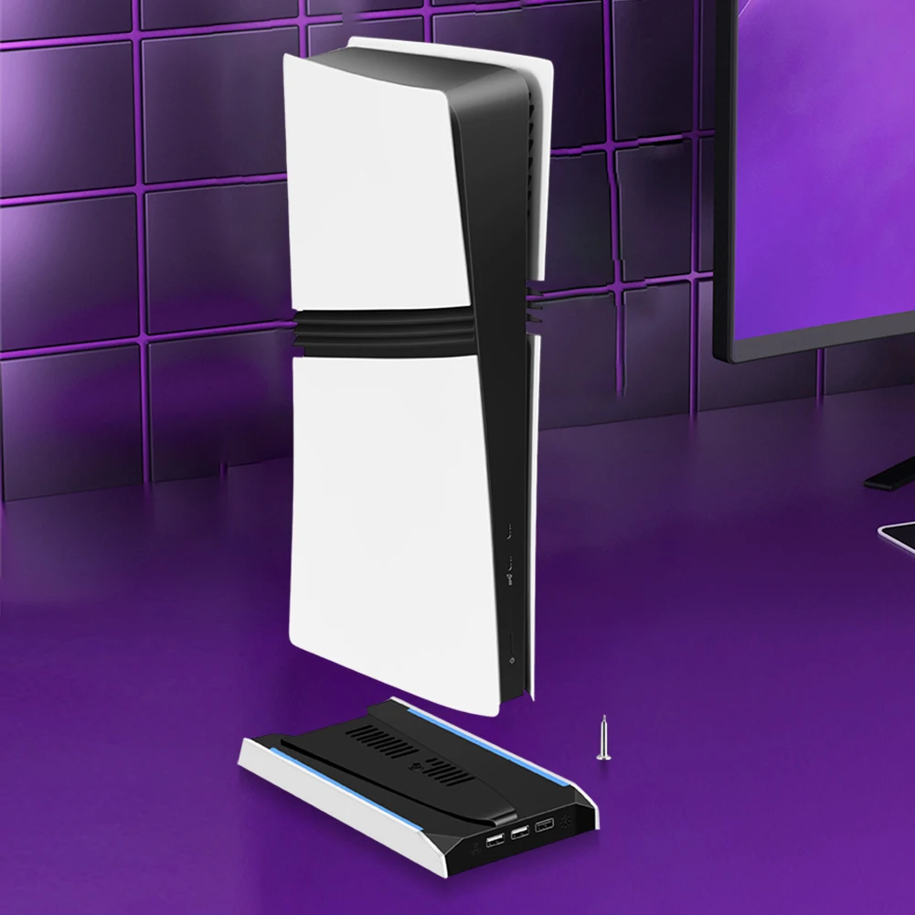 For PS 5 Slim/PS 5 Pro RGB Game Console Base Bracket with 3 USB 2.0 Ports Vertical Holder Vertical Station Base Game Accessories