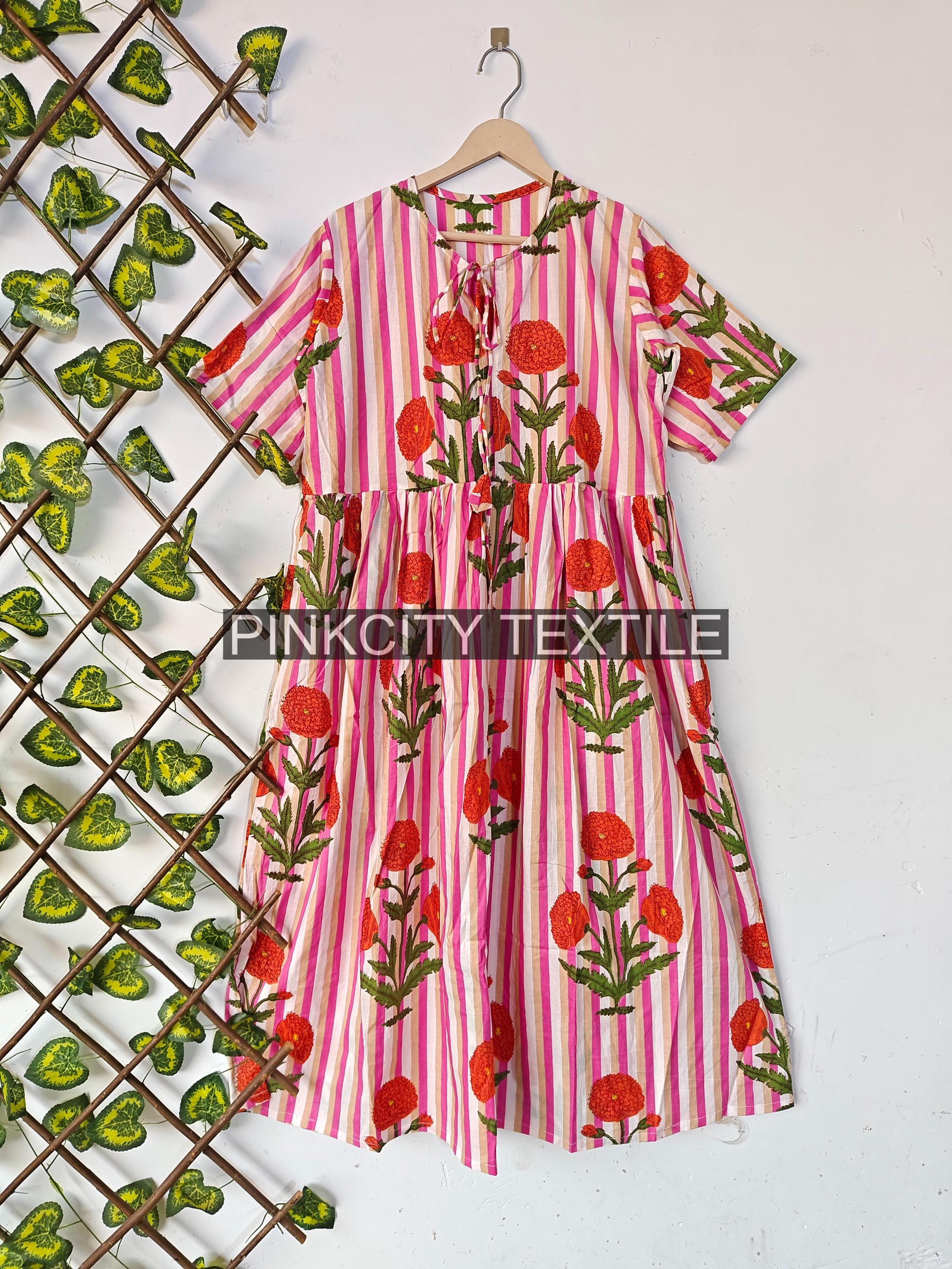 Abito con stampa a blocchi, abito da donna, abito in cotone, abito estivo da donna, abito floreale da donna, abito boho, abito da spiaggia, nuovo abit