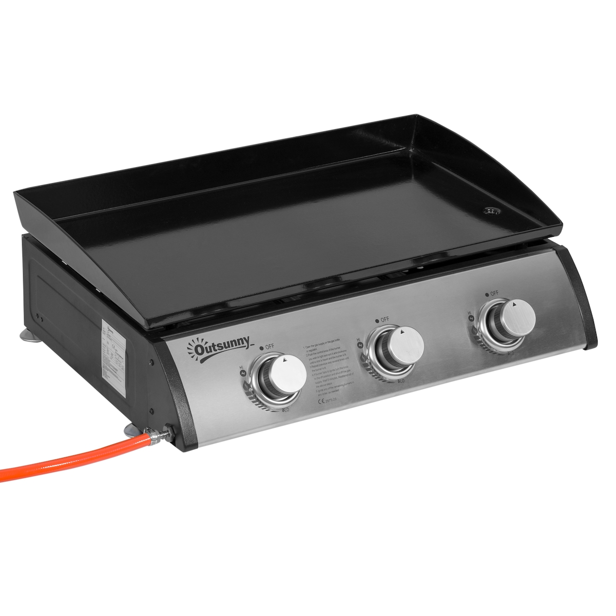 STILVORA Gasgrill Edelstahl Schwarz 63x48x21 cm mit 3 Brennern und Emaille-Platte Image