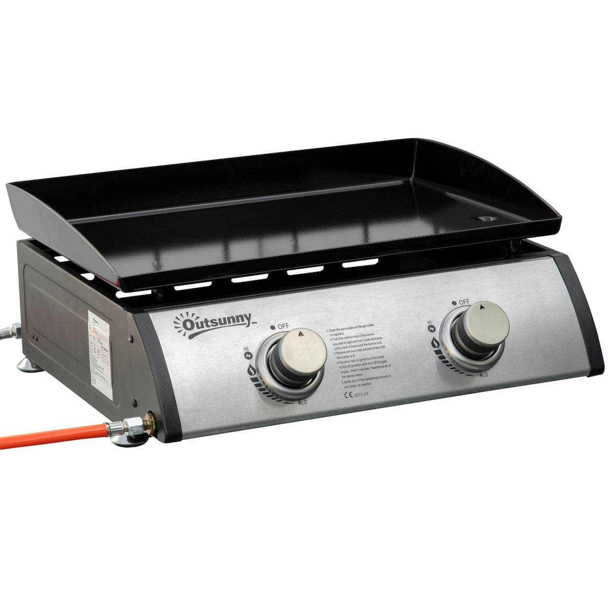 STILVORA Gasgrill Stahl silber 48,5x46x21 cm, 2 Brenner, Antihaft-Platte Image