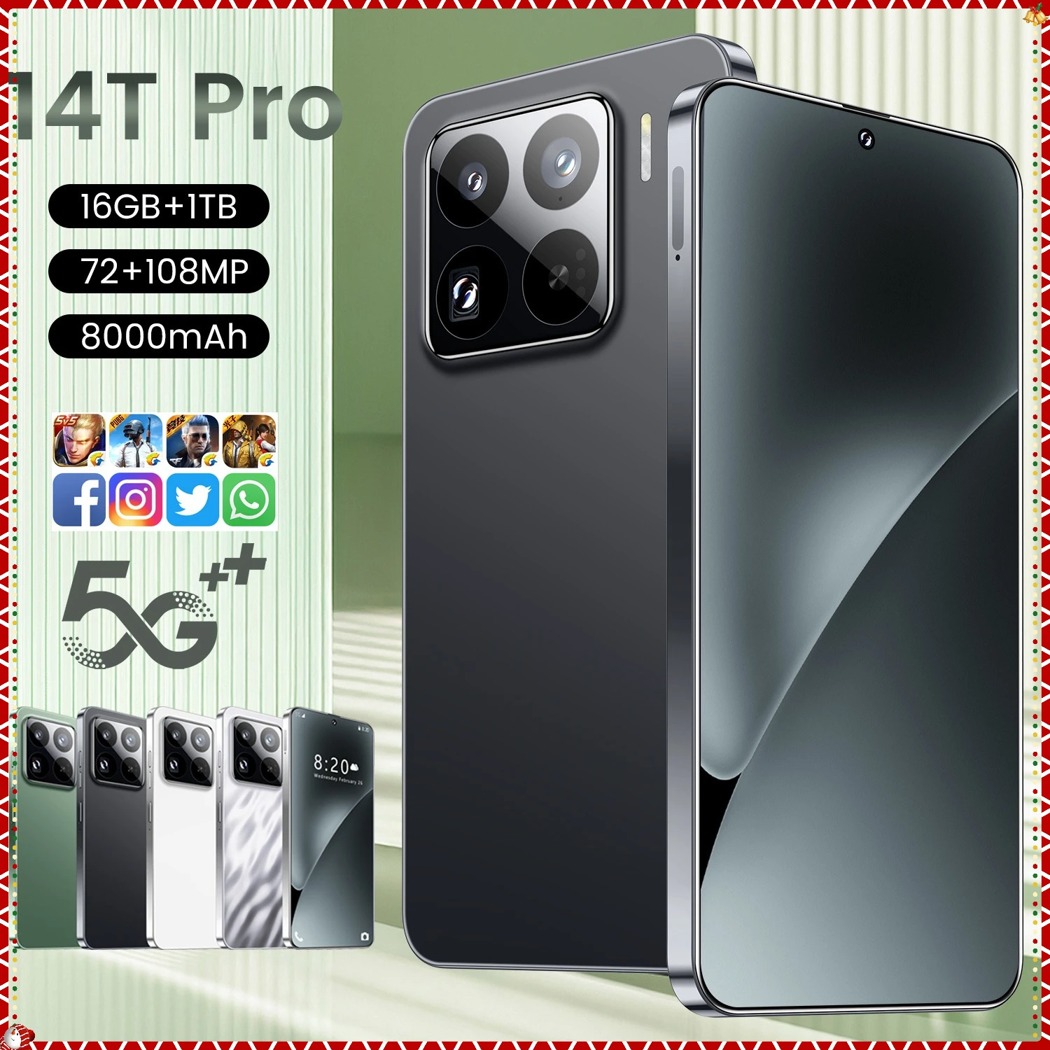 2026 brandneues 14T Pro Smartphone 5G 7.3HD 22G + 2 TB Dual-SIM-Karte Handy Android 8000 mAh entsperrte Mobiltelefone Handys