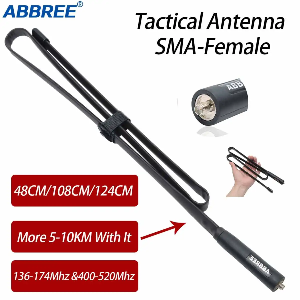 ABBREE CS Taktische Antenne SMA-Weibliche Dual Band VHF UHF 144/430Mhz Faltbare Für Walkie Talkie Baofeng UV-13 PRO UV-5R UV-82 888S Image