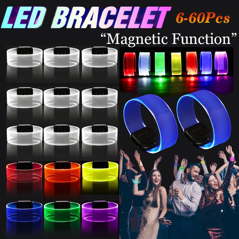 6–60 Stück LED-Armbänder für Partys, die im Dunkeln leuchten, blinkendes Armband, 3 Modi, verstellbares, leuchtendes Armband für Hochzeits-Partygeschenke Image