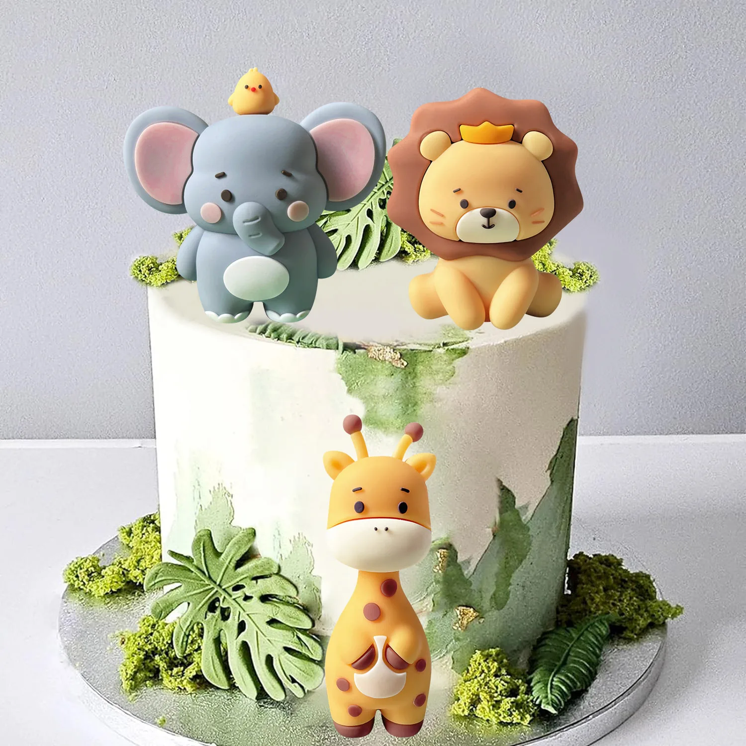 3 Stück Safari-Kuchenaufsatz, wilde Tiere, Löwe, Elefant, Giraffe, Kuchen, Dschungeltiere, Wild One-Kuchenaufsatz, Geburtstagsparty-Dekoration Image