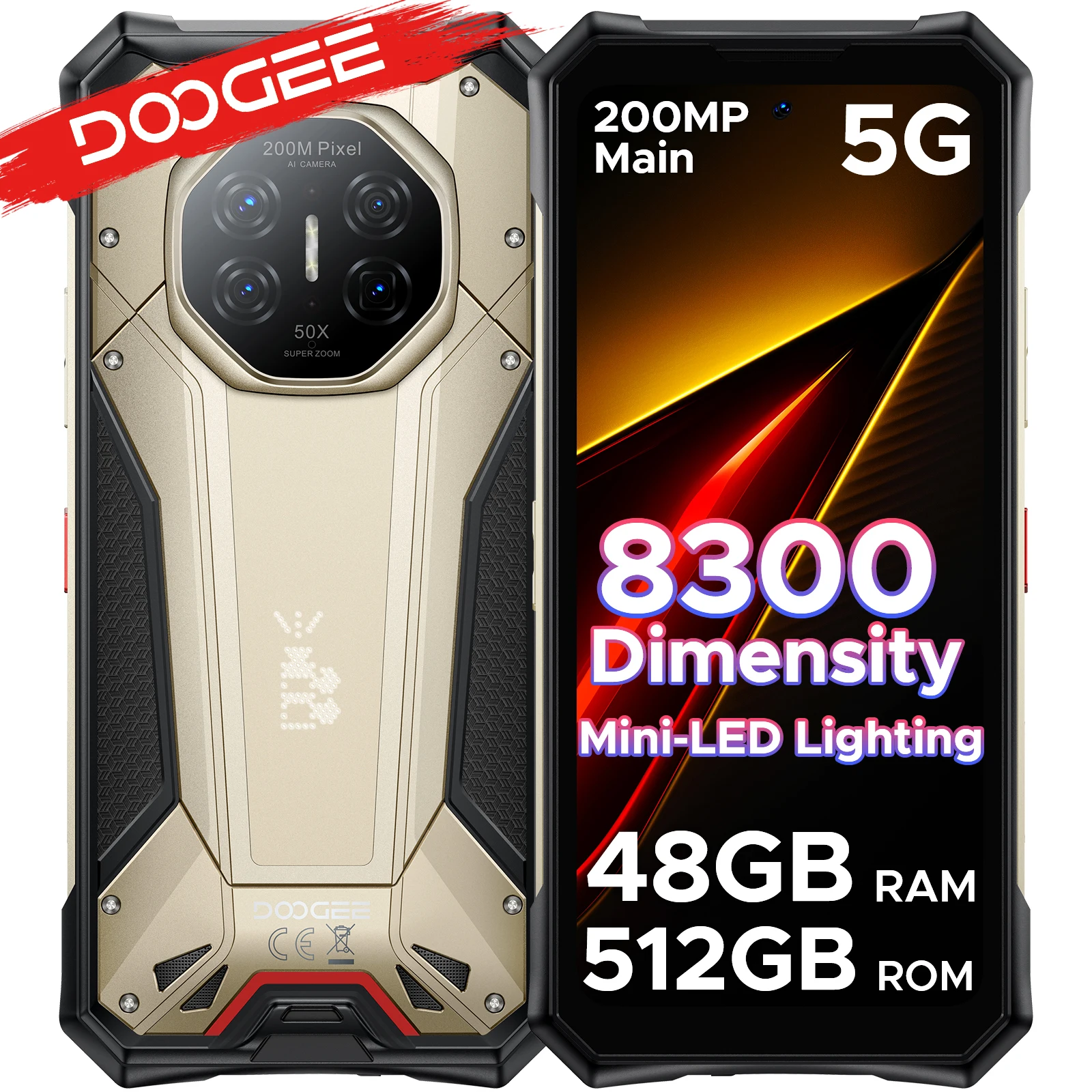 DOOGEE S300 Pro 5G Handy Outdoor-Smartphone Dimensity 8300 200MP Kamera 6,78 Zoll 120Hz 11000mAh Akku 48GB(16+32GB) 512GB Android 16 NFC Google Play Unterstützt Mobiltelefone Image