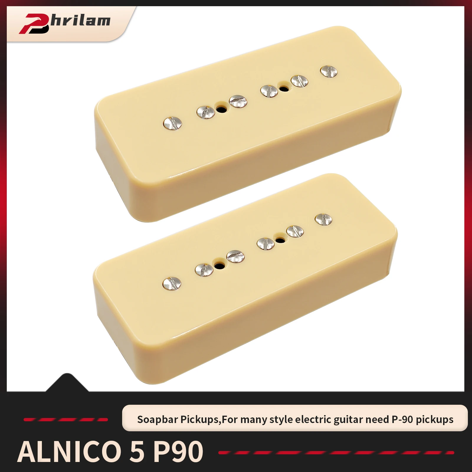 Phrilam ProP90-BLA Hochleistungs-Alnico5 P90 Soapbar Single Coil Pickup für Les Paul LP SG E-Gitarre Halsbrücke Pickups Set Image