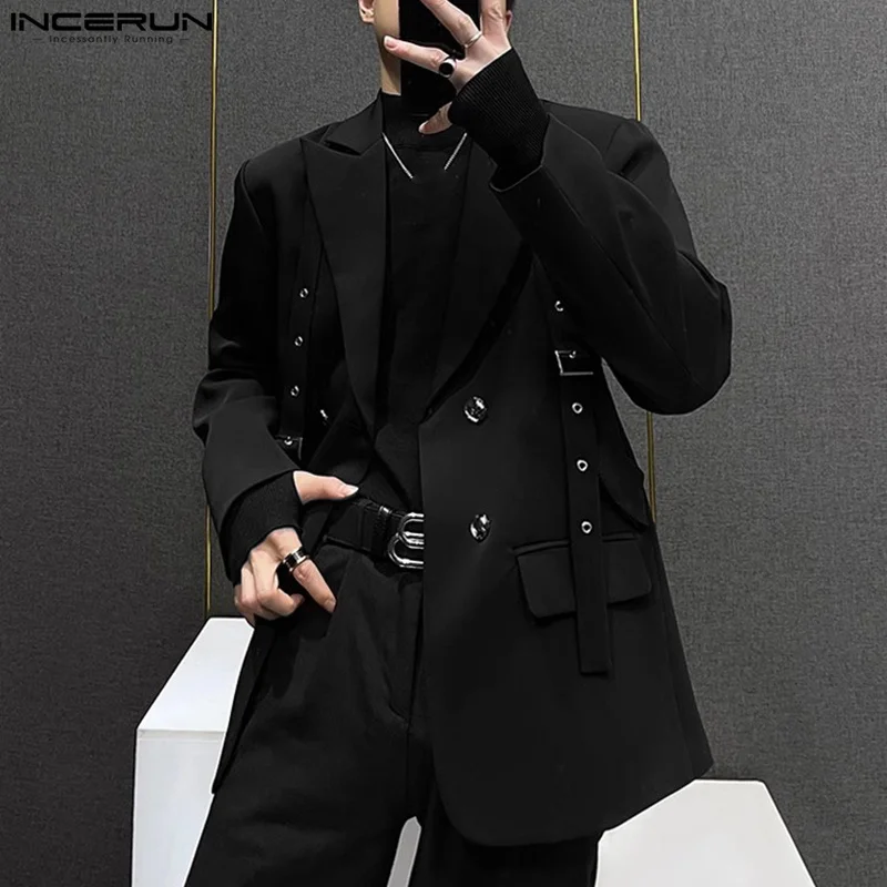 Incerun koreanische Mode Männer Blazer lässig Langarm solide Tops Tasche Knopf Steetwear männliche Outfits gut passende Vintage-Mäntel Image