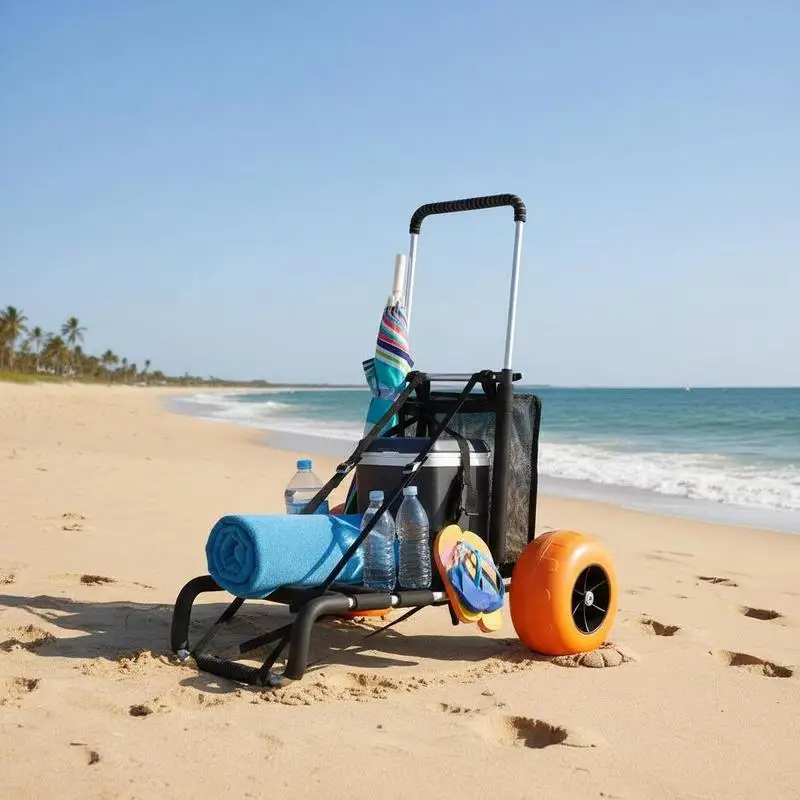 Strandwagen mit Großen 30,5 cm Schaumstoffrädern, Transportwagen 76x39 cm, Tragfähigkeit 75 kg, Höhenverstellbar