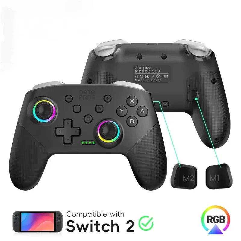 DATA FROG Bluetooth-Controller für Switch 2 / OLED / Lite, Wireless Pro Gamepad mit Turbo und 1000 mAh Akku Image