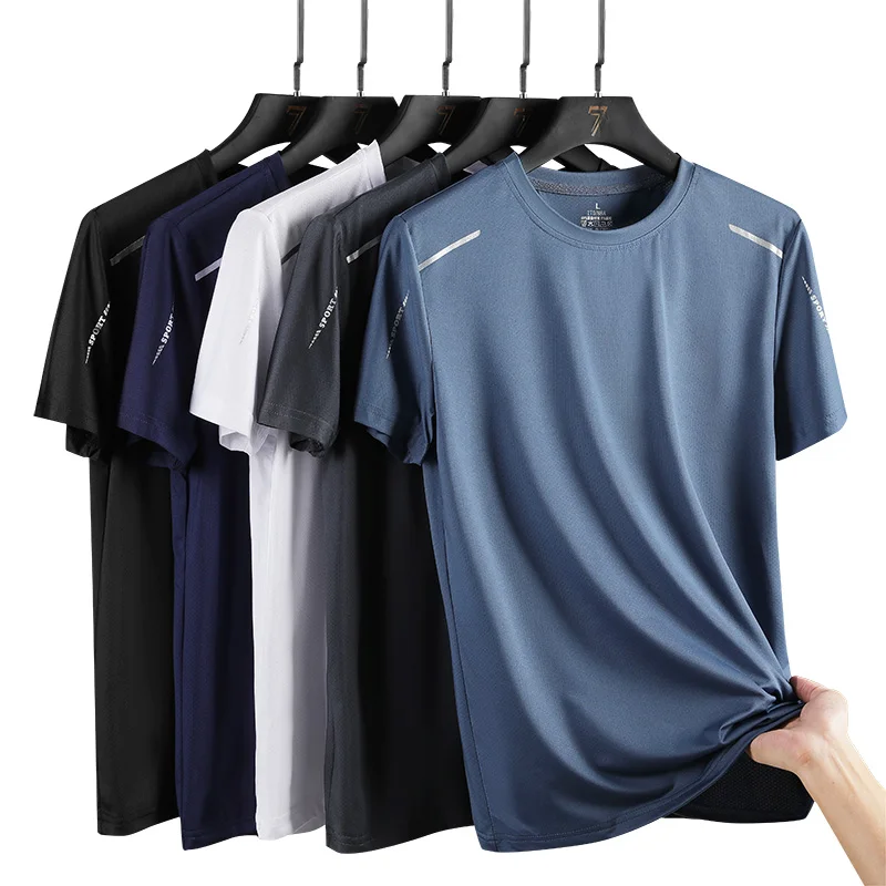 CHRLCK Herren-Lauf-T-Shirts, schnell trocknend, atmungsaktiv, zum Wandern, Angeln, weiche Elastizität, Outdoor-Sport, kurzes Hemd, Sommer Image