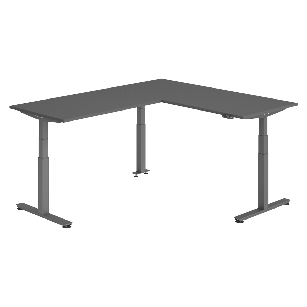 bümö Eckschreibtisch elektrisch höhenverstellbar L-Form: 180 x 220 cm in graphit, Gestell graphit - Stehschreibtisch mit Memory-Steuerung, Image
