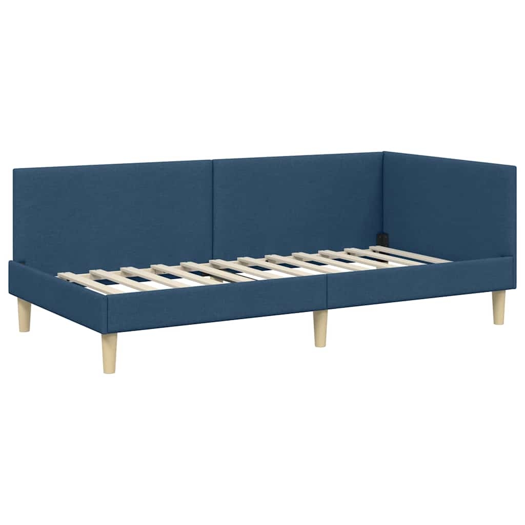 vidaXL Eckbettgestell Blau 80 cm x 200 cm Stoff und Sperrholz Image