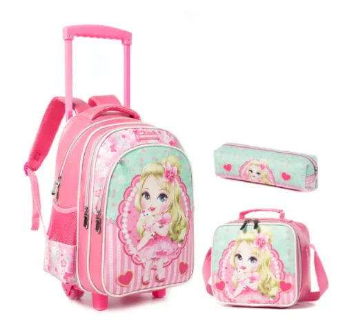 Sac d'école sur roulettes enfants école chariot sac à dos sac enfants école sac à dos à roulettes sac pour filles avec sac à déjeuner ensemble roulant