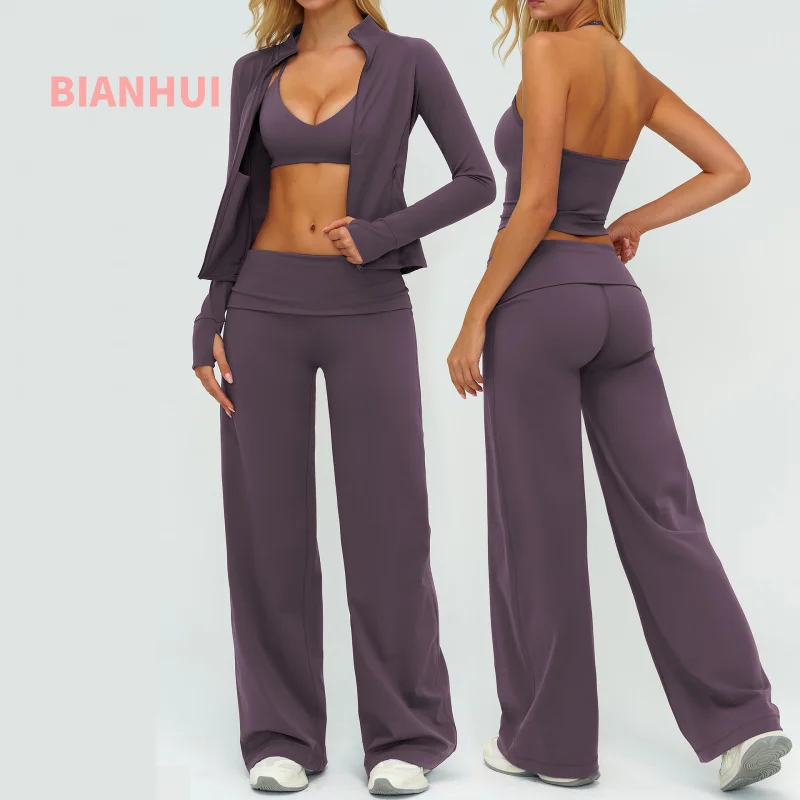 BIANHUI femmes survêtement Yoga ensemble ample décontracté femmes Sports de plein air à manches longues 2/3 pièces ensemble vêtements de sport femme vêtements de sport