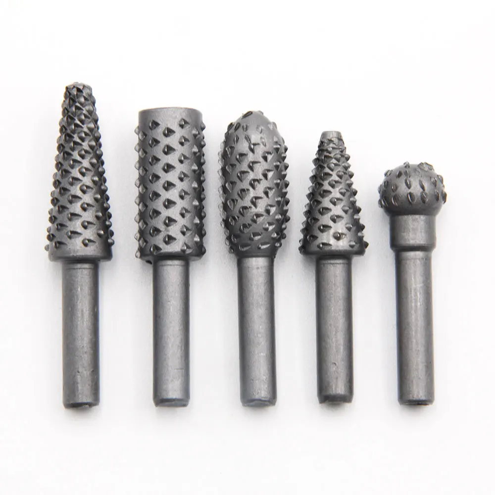 5pc argent travail du bois loup dent bâton fichier rotatif bricolage outil de meulage accessoires ensemble électrique tête de meulage outils