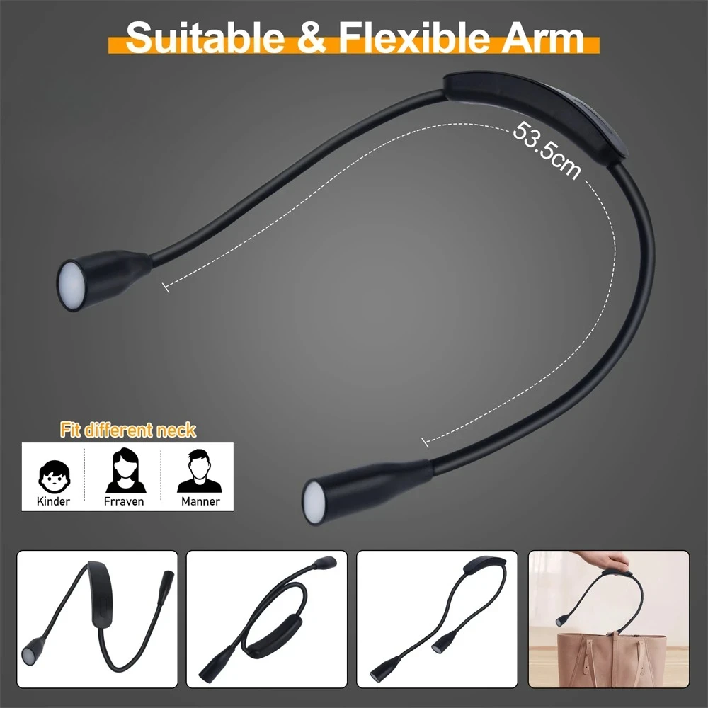 Lampe de lecture LED pour le cou, lampe de livre 360 ° Lampe de lecture à bras flexible, lampe de cou pour la lecture, lampe de lecture de nuit pour l'étude