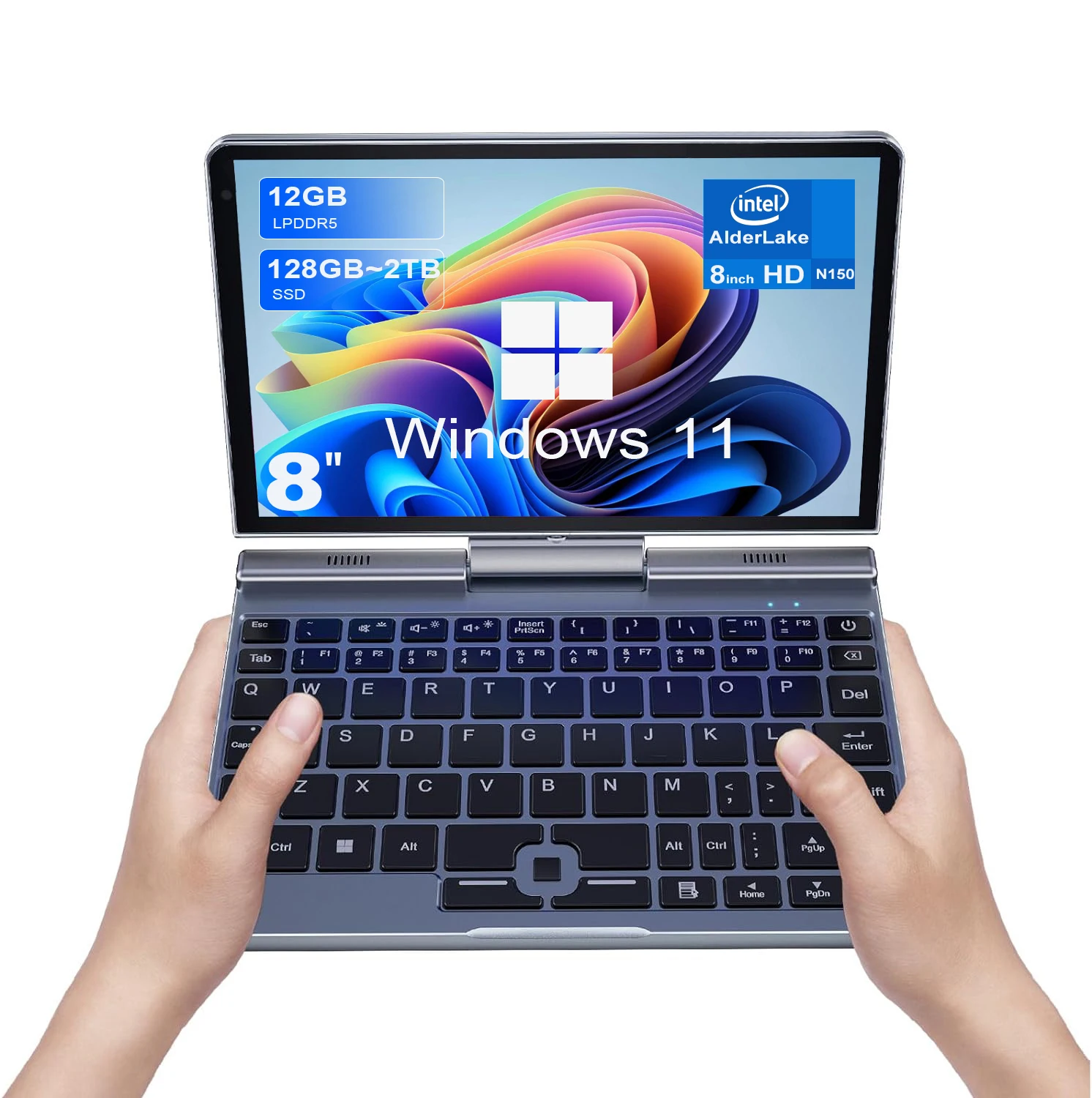 Mini ordinateur portable 8 pouces N95, écran tactile IPS, netbook portable, Windows 11, mini PC, micro-ordinateur, Bluetooth 5.2, 12 Go LPDRR5
