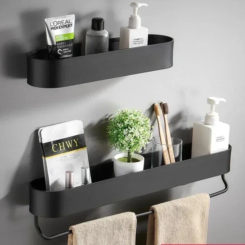 Étagères murales de cuisine, étagère de salle de bain, porte-serviettes de bain, panier de rangement de douche noir, organisateur de cuisine, accessoires de salle de bain