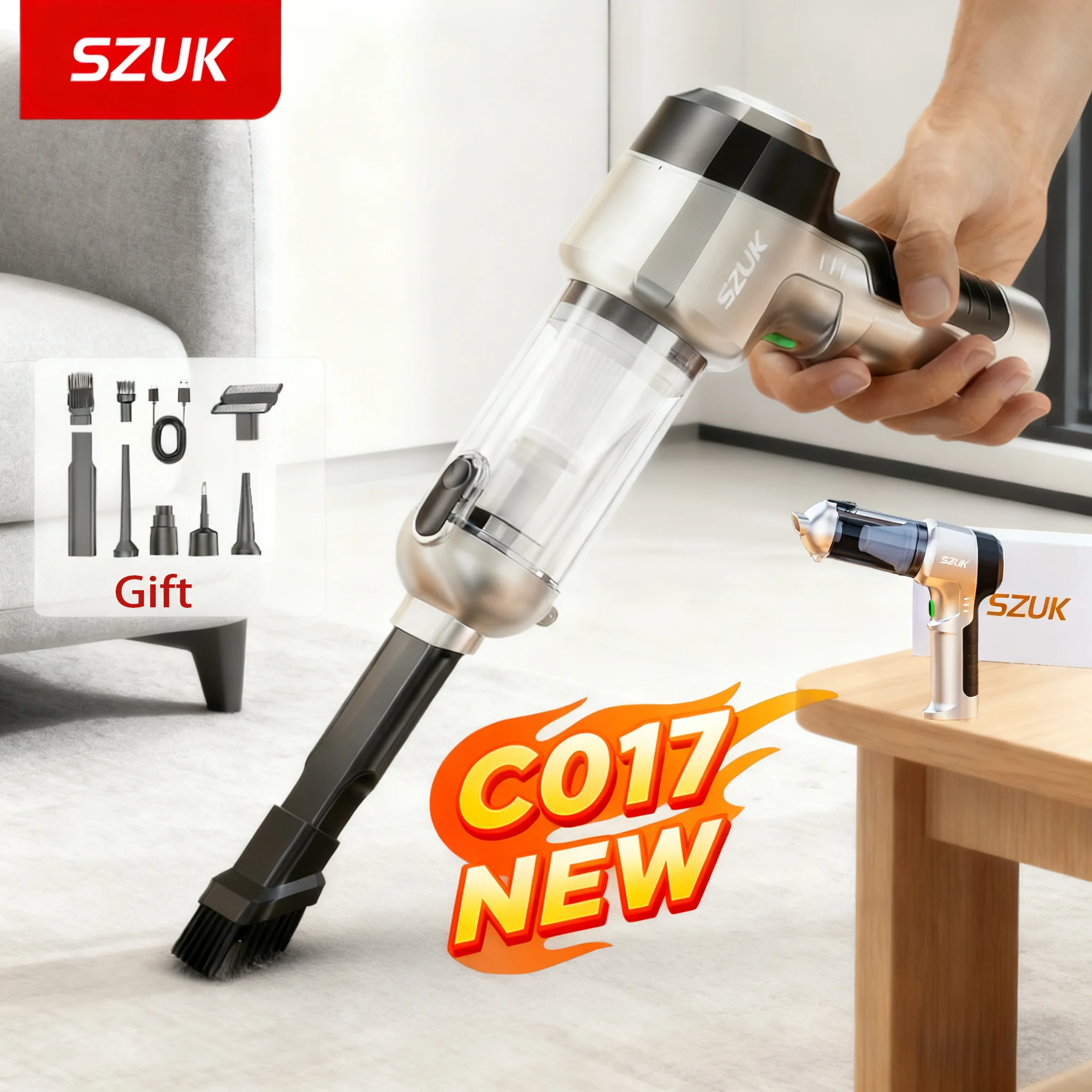 2026 Nouvel SZUK aspirateur pour voiture puissant , mini aspirateur à un bouton pour éliminer la poussière, 9998700 Pa aspirateur à main, aspirateurs sans fil, aspirateur laveur de sol,aspirateur maison portable