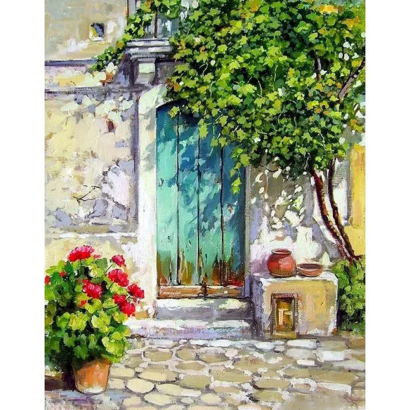 Gatyztoire acrylique bricolage peinture par numéros porte paysage peinture acrylique sur toile dessiner coloriage par numéros pour bricolage cadeau ﻿