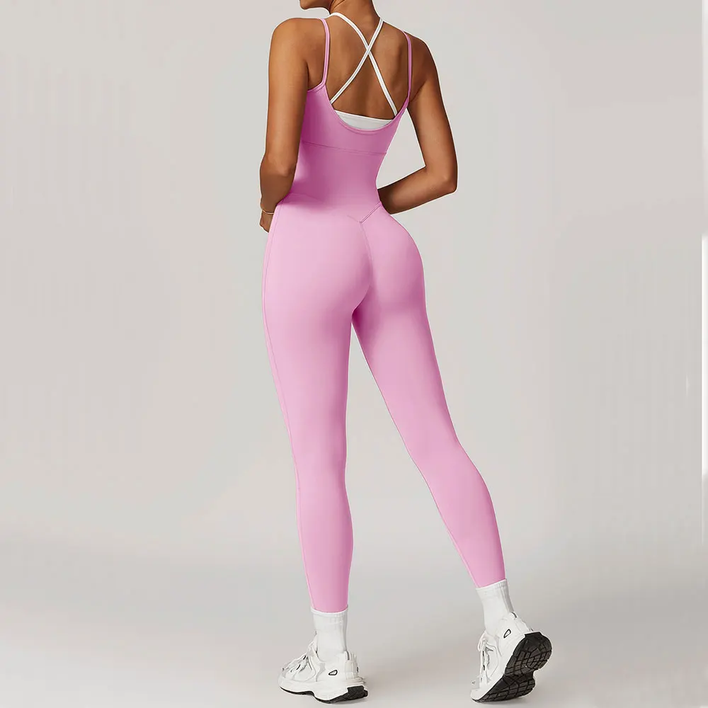 Combinaison de sport bloquée de couleur, ensemble de Yoga pour femmes, vêtements de sport croisés dans le dos, combinaison de sport, barboteuse de Fitness, body d'entraînement