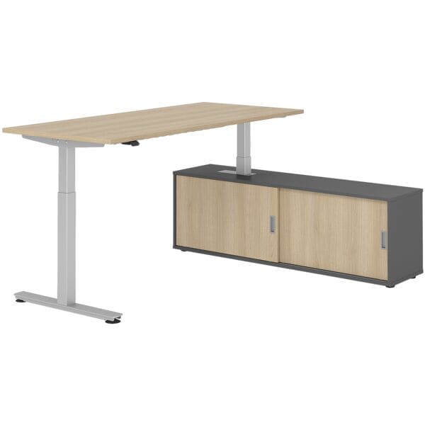 HAMMERBACHER Schreibtisch höhenverstellbar (elektrisch) inkl. Sideboard »Alicante« 180 cm T-F braun, 180x120x80 cm