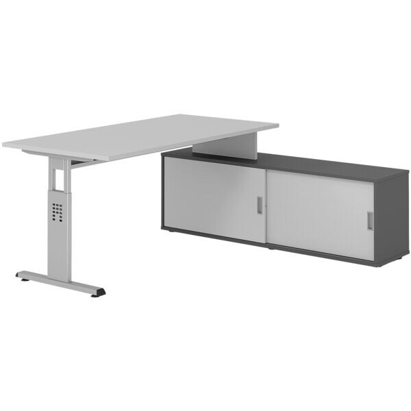 HAMMERBACHER Schreibtisch höhenverstellbar (manuell) inkl. Sideboard »Alicante« 160 cm Gestel grau, 160x78x80 cm Image