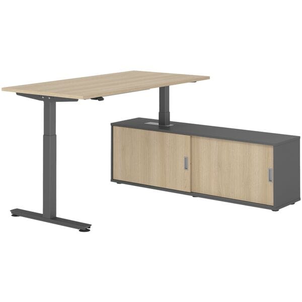 HAMMERBACHER Schreibtisch höhenverstellbar (elektisch) inkl. Sideboard »Alicante« 160 cm T-Fu braun, 160x120x80 cm