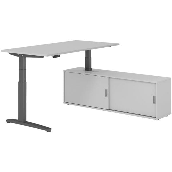 HAMMERBACHER Schreibtisch höhenverstellbar (elektisch) inkl. Sideboard »Alicante« 160 cm C-Fu grau, 160x129x80 cm