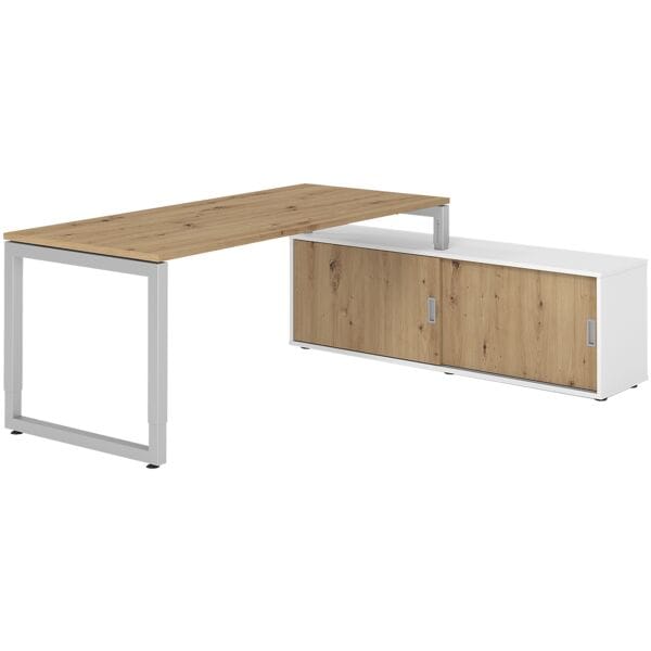 HAMMERBACHER Schreibtisch höhenverstellbar (manuell) inkl. Sideboard »Alicante« 180 cm Kufenf braun, 180x81x80 cm Image