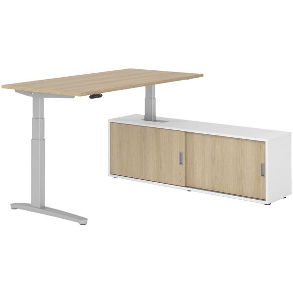 HAMMERBACHER Schreibtisch höhenverstellbar (elektisch) inkl. Sideboard »Alicante« 160 cm C-Fu braun, 160x129x80 cm