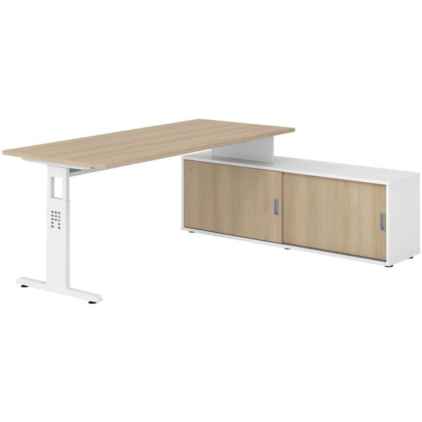 HAMMERBACHER Schreibtisch höhenverstellbar (manuell) inkl. Sideboard »Alicante« 180 cm Gestel braun, 180x78x80 cm