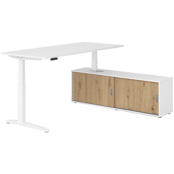 HAMMERBACHER Schreibtisch höhenverstellbar (elektisch) inkl. Sideboard »Alicante« 180 cm C-Fu weiß, 180x129x80 cm