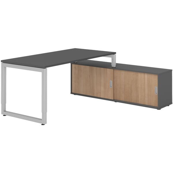 HAMMERBACHER Schreibtisch höhenverstellbar (manuell) inkl. Sideboard »Alicante« 160 cm Kufenf grau, 160x81x80 cm