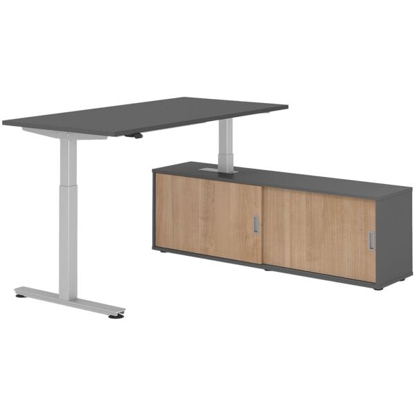 HAMMERBACHER Schreibtisch höhenverstellbar (elektrisch) inkl. Sideboard »Alicante« 160 cm T-F grau, 160x120x80 cm