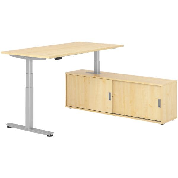 HAMMERBACHER Schreibtisch höhenverstellbar (elektrisch) inkl. Sideboard »Alicante« 160 cm T-F Ahorn/Ahorn, 160x127x80 cm