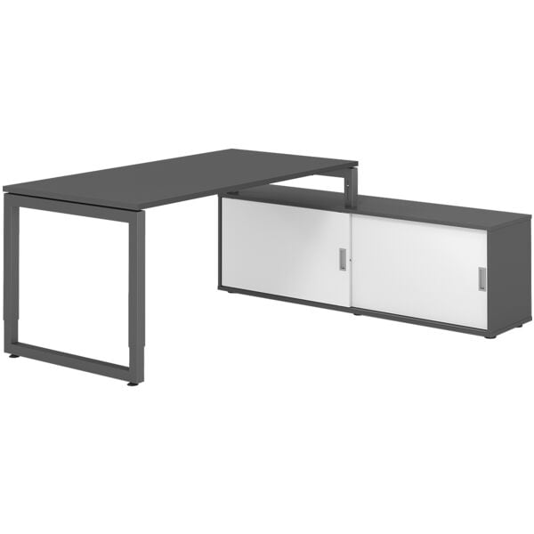 HAMMERBACHER Schreibtisch höhenverstellbar (manuell) inkl. Sideboard »Alicante« 160 cm Kufenf grau, 160x81x80 cm