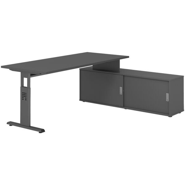 HAMMERBACHER Schreibtisch höhenverstellbar (manuell) inkl. Sideboard »Alicante« 180 cm Gestel grau, 180x78x80 cm