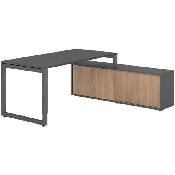 HAMMERBACHER Schreibtisch höhenverstellbar (manuell) inkl. Sideboard »Alicante« 160 cm Kufenf grau, 160x81x80 cm