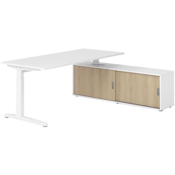 HAMMERBACHER Schreibtisch höhenverstellbar (manuell) inkl. Sideboard »Alicante« 180 cm C-Fuß weiß, 180x85x80 cm