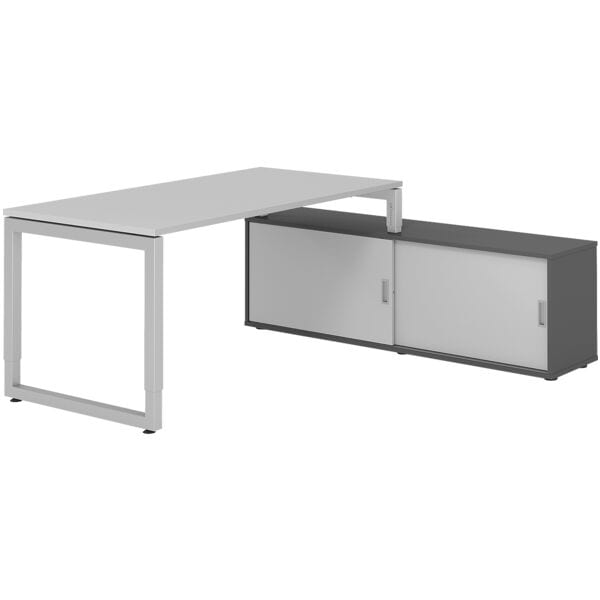 HAMMERBACHER Schreibtisch höhenverstellbar (manuell) inkl. Sideboard »Alicante« 160 cm Kufenf grau, 160x81x80 cm