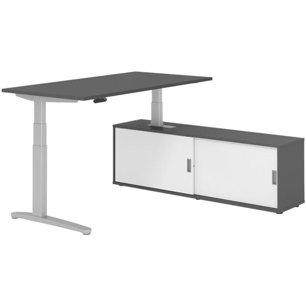 HAMMERBACHER Schreibtisch höhenverstellbar (elektisch) inkl. Sideboard »Alicante« 160 cm C-Fu grau, 160x129x80 cm