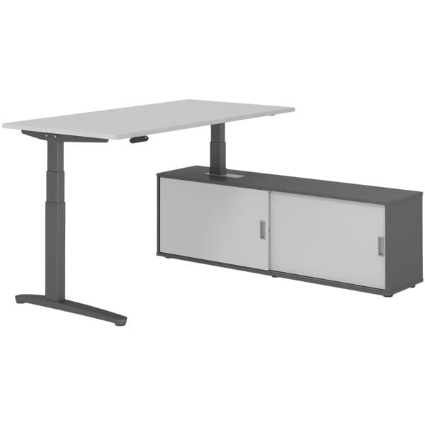 HAMMERBACHER Schreibtisch höhenverstellbar (elektisch) inkl. Sideboard »Alicante« 160 cm C-Fu grau, 160x129x80 cm