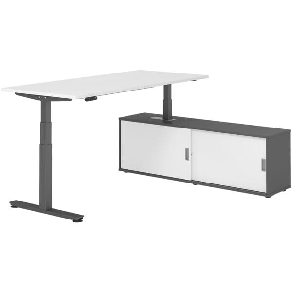 HAMMERBACHER Schreibtisch höhenverstellbar (elektisch) inkl. Sideboard »Alicante« 180 cm T-Fu weiß, 180x127x80 cm